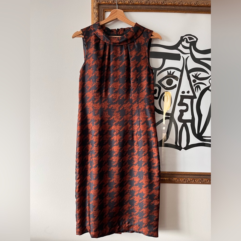100% Silk Laura Ashley Houndstooth Midi Dress